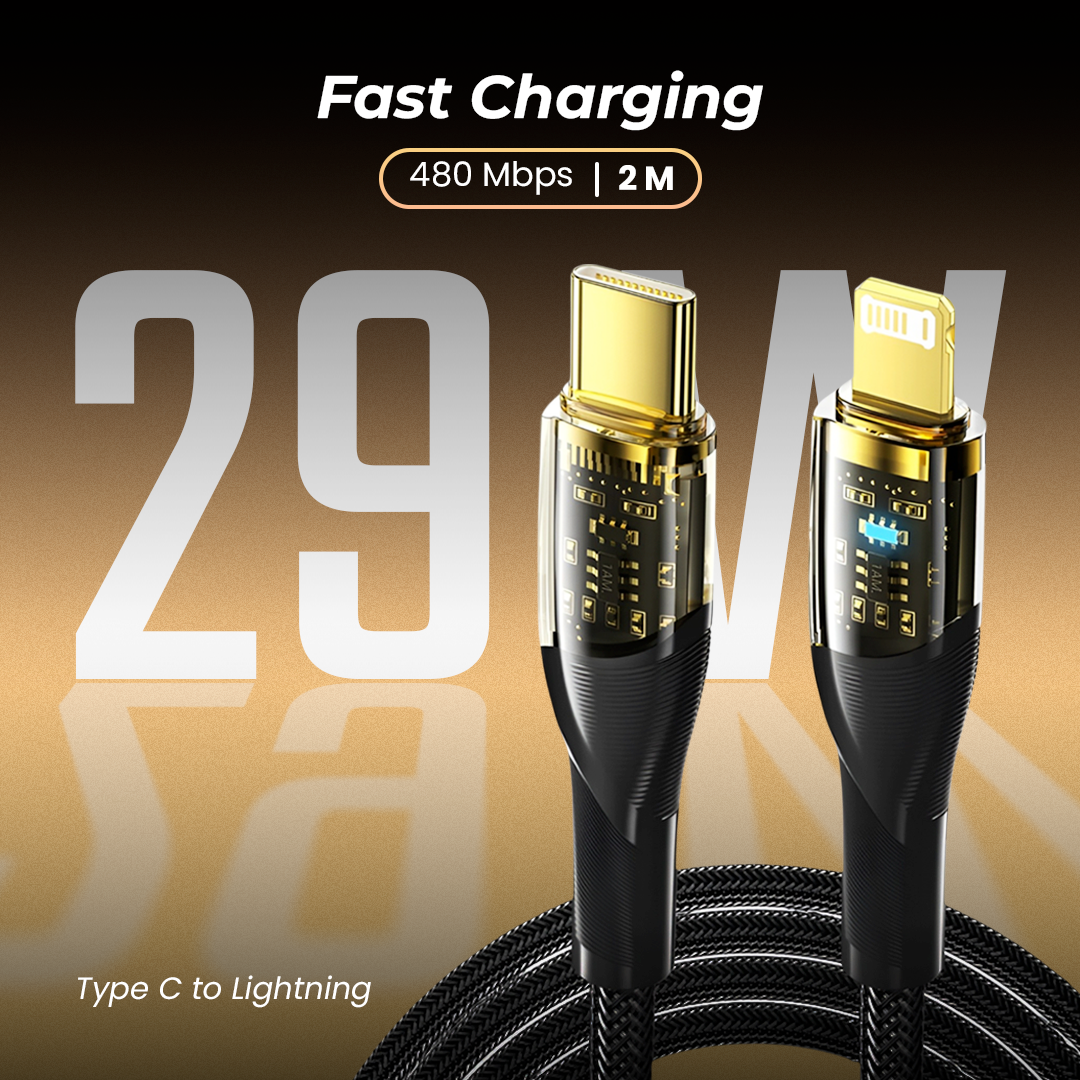 Gambar produk ESSAGER Kabel Data Type C to Lightning PD Quick Charging LED 29W 3A 2M - ES-X29 - Utama