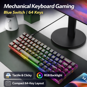 ZYOLANG Mechanical Keyboard Gaming Wired Blue Switches 68 Keys - K60