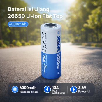 XTAR Baterai Isi Ulang 26650 Li-Ion Flat Top 6000mAh 3.6V 10A 1 PCS - XT-60