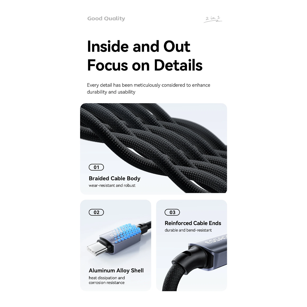 Gambar produk ESSAGER Kabel Data 2in1 Apple Watch Wireless Charger Type C 5A 100W 1M - ES-X82 - 7