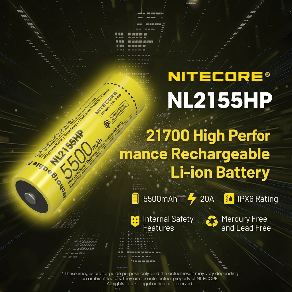 Gambar produk NITECORE Baterai Isi Ulang 21700 Li-Ion Button Top 5500mAh 20A 1 PCS - NL2155HP