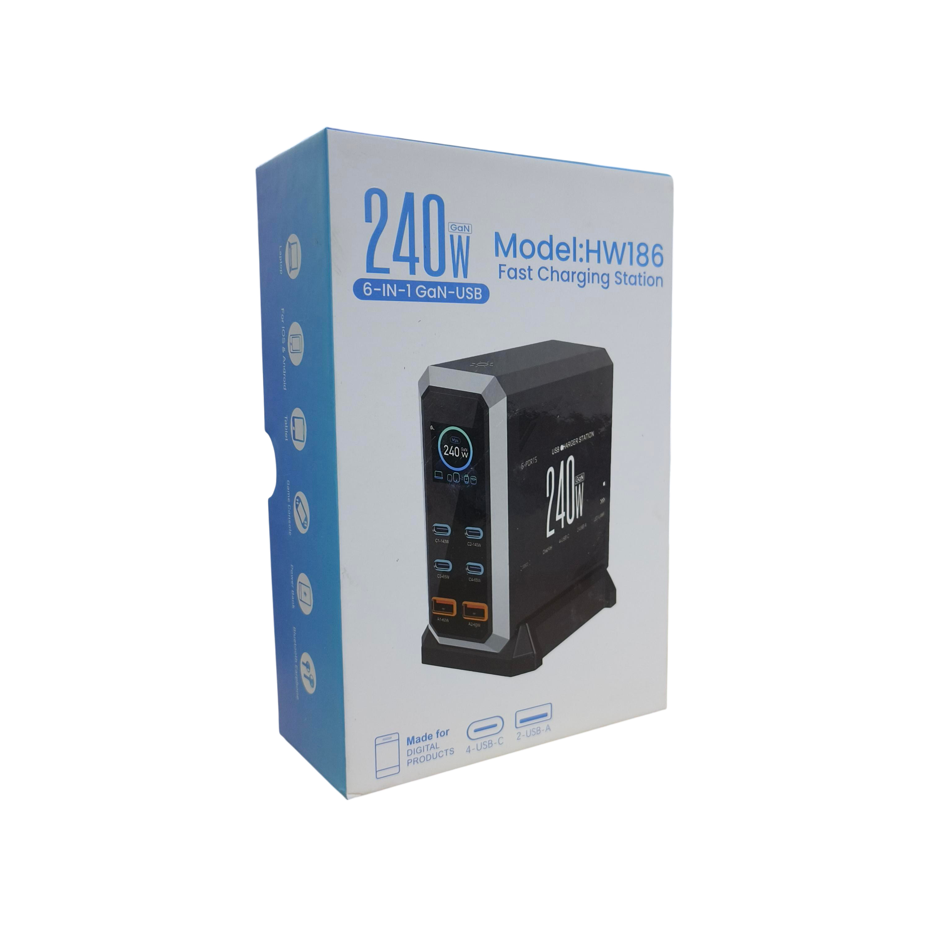 Gambar produk Taffware Charger Station Fast Charging LED USB Type C GaN 240W - HW186