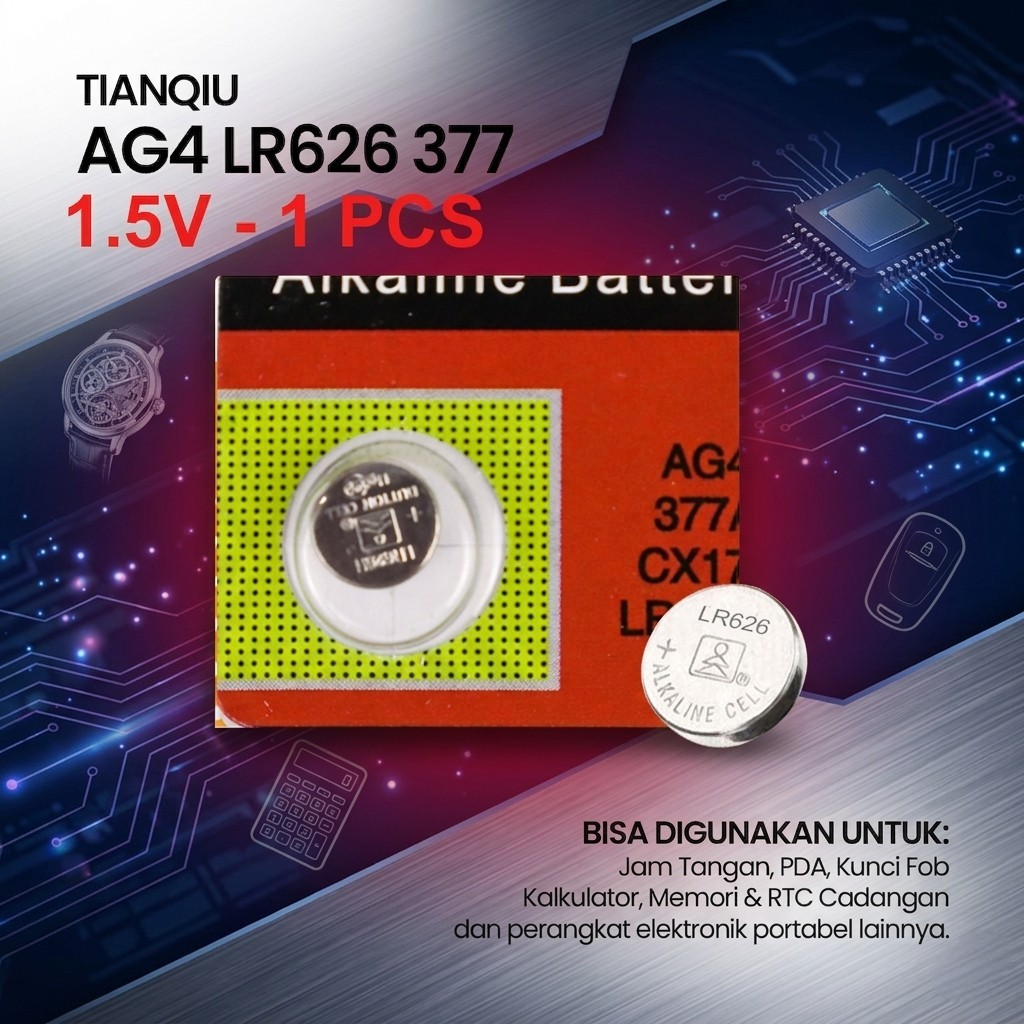 TIANQIU Baterai Kancing LR626 AG4 LR66 SR626SW 377 1.5V Alkaline 1 PCS Gambar produk TIANQIU Baterai Kancing LR626 AG4 LR66 SR626SW 377 1.5V Alkaline 1 PCS