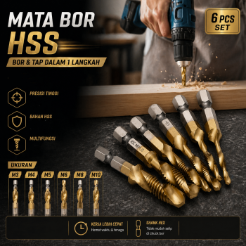 Gambar produk Taffware Mata Bor Drill Bit Countersink HSS M3-M10 6 PCS