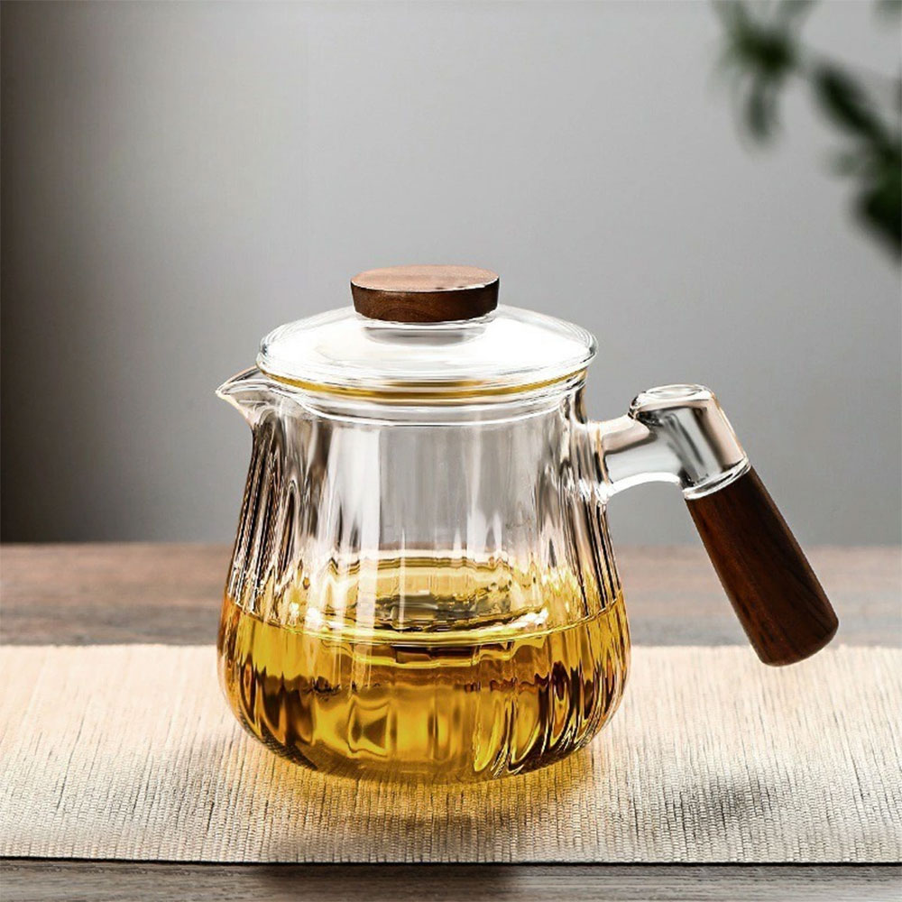 Gambar produk ECHOU Teko Kaca Borosilikat Tahan Panas Handle Walnut Tea Filter 650ml - GPN550
