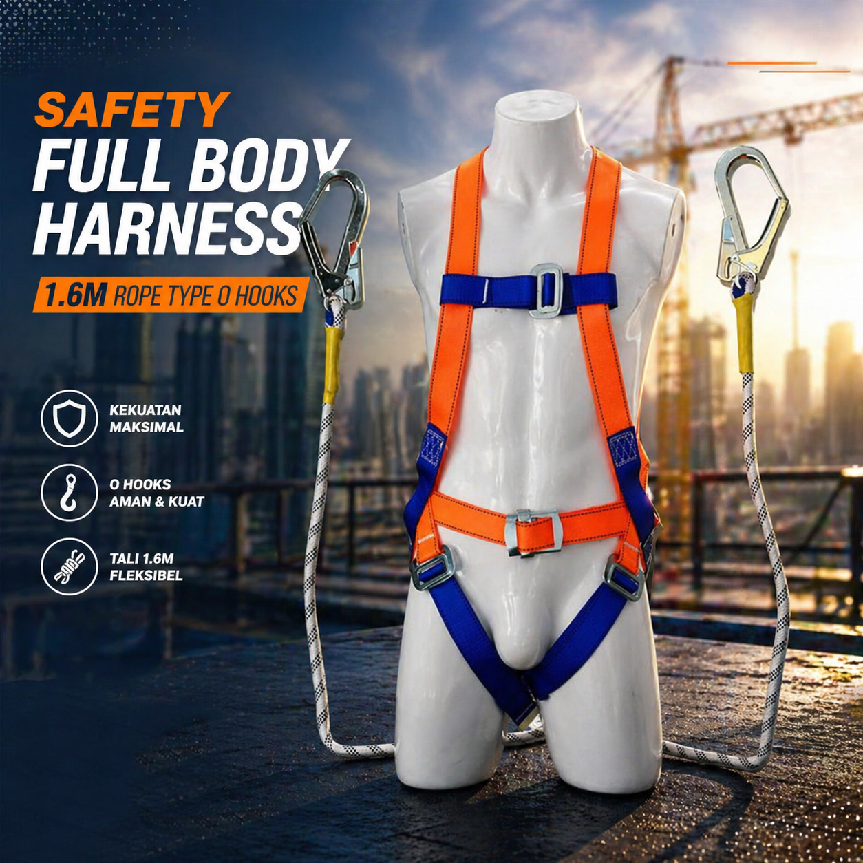 Gambar produk Stroux Safety Full Body Harness Protection Belt 1.6M Rope Type O Hooks - SRX22 - Utama