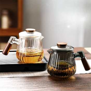 Gambar produk ECHOU Teko Kaca Borosilikat Tahan Panas Handle Walnut Tea Filter 650ml - GPN550