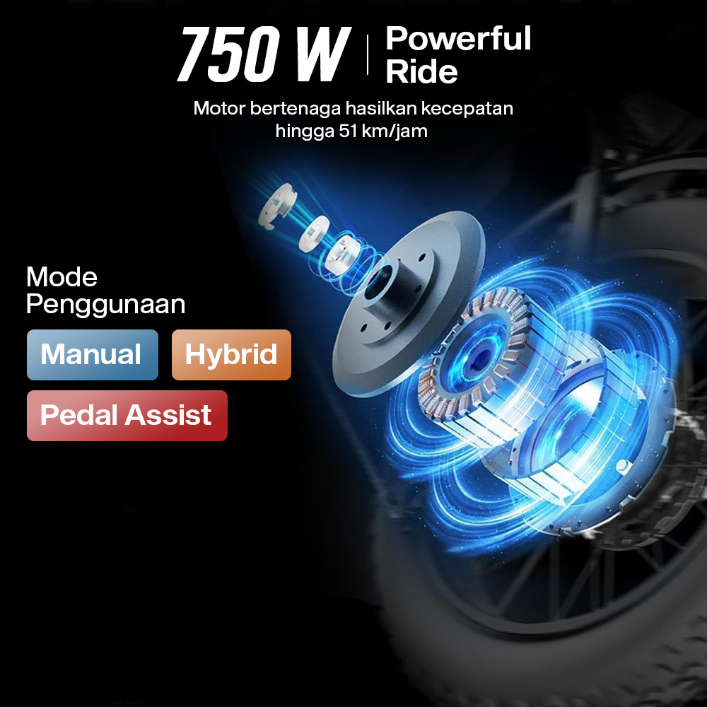 Gambar produk ClipClop Sepeda Listrik Fat Bike 20 Inch Brushless Motor 48V 15Ah 750W - L1