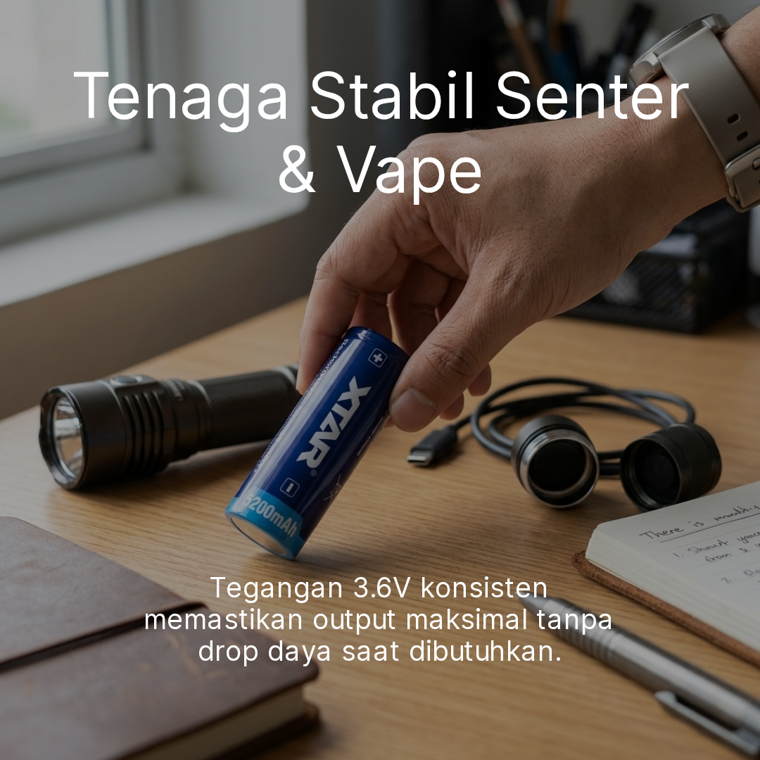 XTAR Baterai Isi Ulang 26650 Li-Ion Flat Top 5200 mAh 3.6V 1 PCS Gambar produk XTAR Baterai Isi Ulang 26650 Li-Ion Flat Top 5200 mAh 3.6V 1 PCS