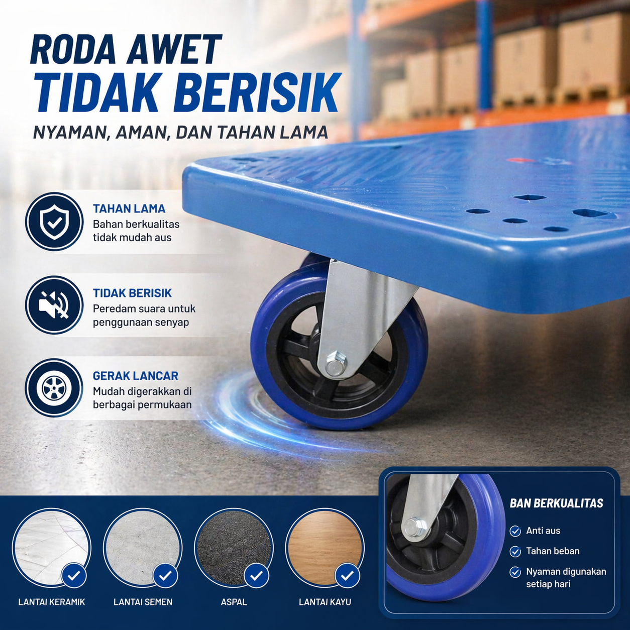 WPRO Troli Barang Lipat Trolley Folding Cart Silent Wheel 89x59.5cm - PC-30 Gambar produk WPRO Troli Barang Lipat Trolley Folding Cart Silent Wheel 89x59.5cm - PC-30 - 2