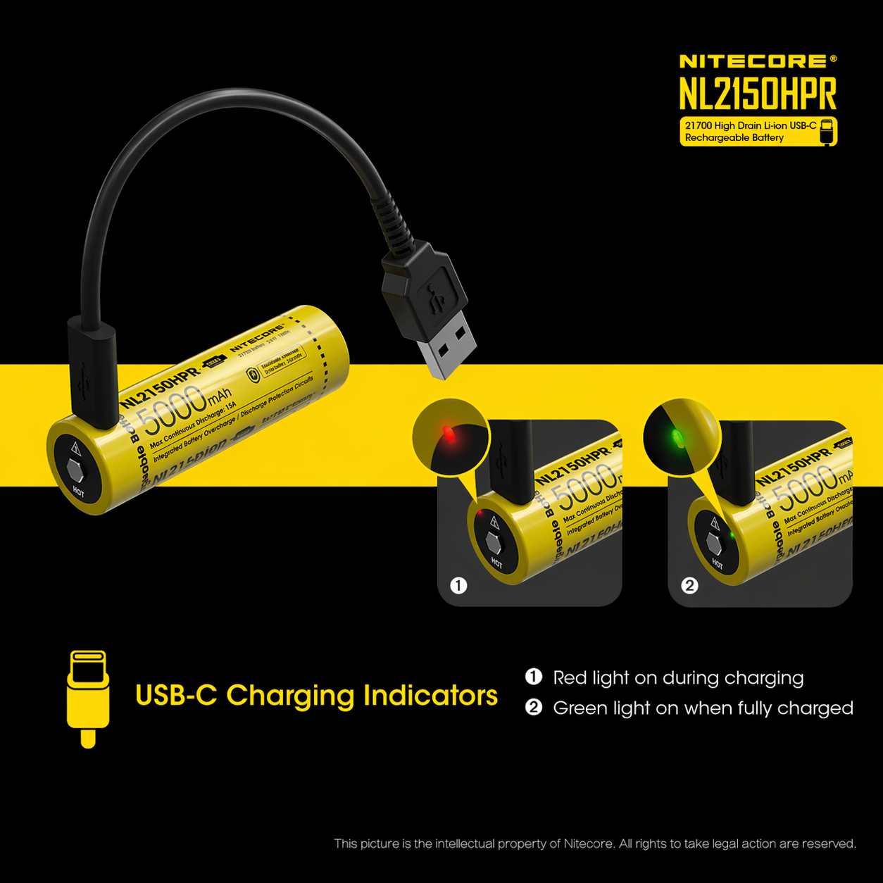 Gambar produk NITECORE Baterai Isi Ulang 21700 Li-Ion Button Top 5000mAh 3.6V 1 PCS - NL2150HPR