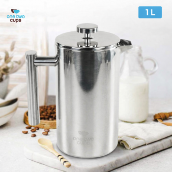 One Two Cups French Press Coffee Maker Pot Plunger Stainless Steel - KG70
