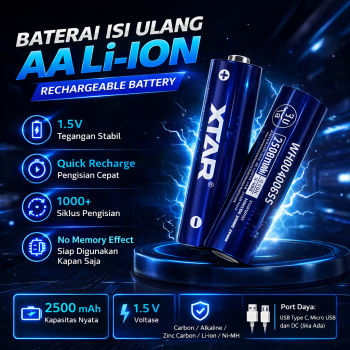 XTAR Baterai Isi Ulang AA Li-Ion Button Top 2500mAh 1.5V 4 PCS - XA2