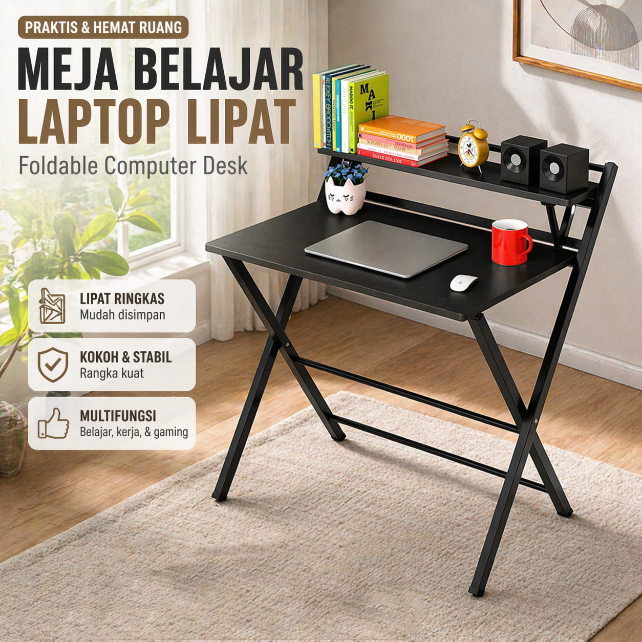 TaffHOME Meja Belajar Laptop Lipat Foldable Computer Desk - BL-A53 Gambar produk TaffHOME Meja Belajar Laptop Lipat Foldable Computer Desk - BL-A53 - Utama