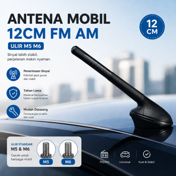 Gambar produk JIUWAN Antena Mobil Pendek 12cm Aluminium Universal FM AM Ulir M5 M6 - W2C