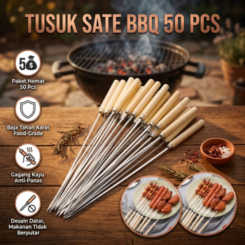 TaffHOME Alat Tusuk Sate Barbeque Stainless Steel Reusable 50 PCS - Miao-478