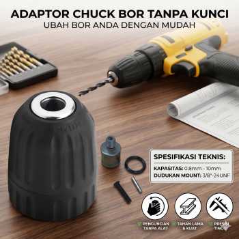 PT-CLUB Adaptor Bor Precise Keyless Drill Chuck 0.8-10mm 3/8-24UNF - PC3