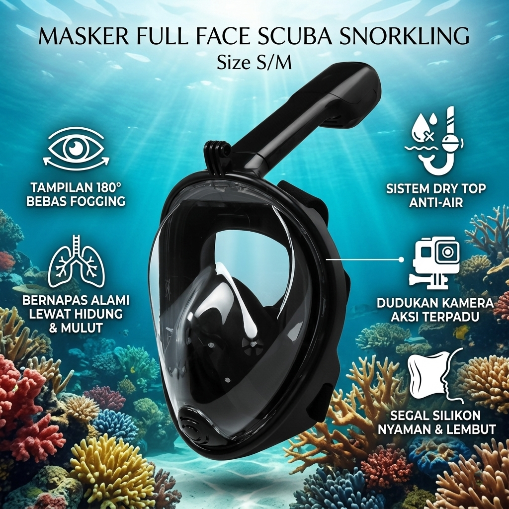 TaffSPORT Masker Full Face Scuba Diving Snorkeling Action Cam Mount S/M - M2068G Gambar produk TaffSPORT Masker Full Face Scuba Diving Snorkeling Action Cam Mount S/M - M2068G - Utama
