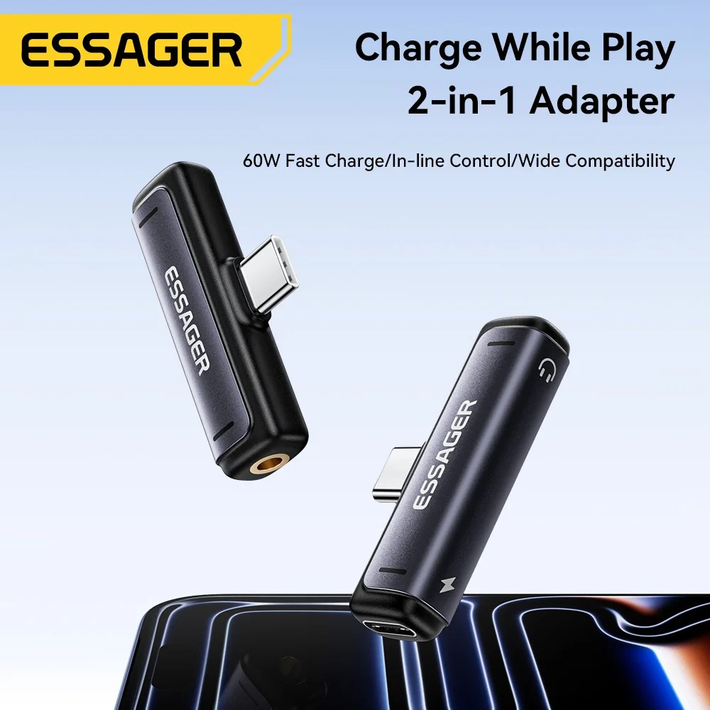 Gambar produk ESSAGER Adaptor Converter Audio OTG Type C to Type C 3.5 mm 2in1 60W - ES-OTG38