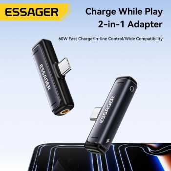 ESSAGER Adaptor Converter Audio OTG Type C to Type C 3.5 mm 2in1 60W - ES-OTG38