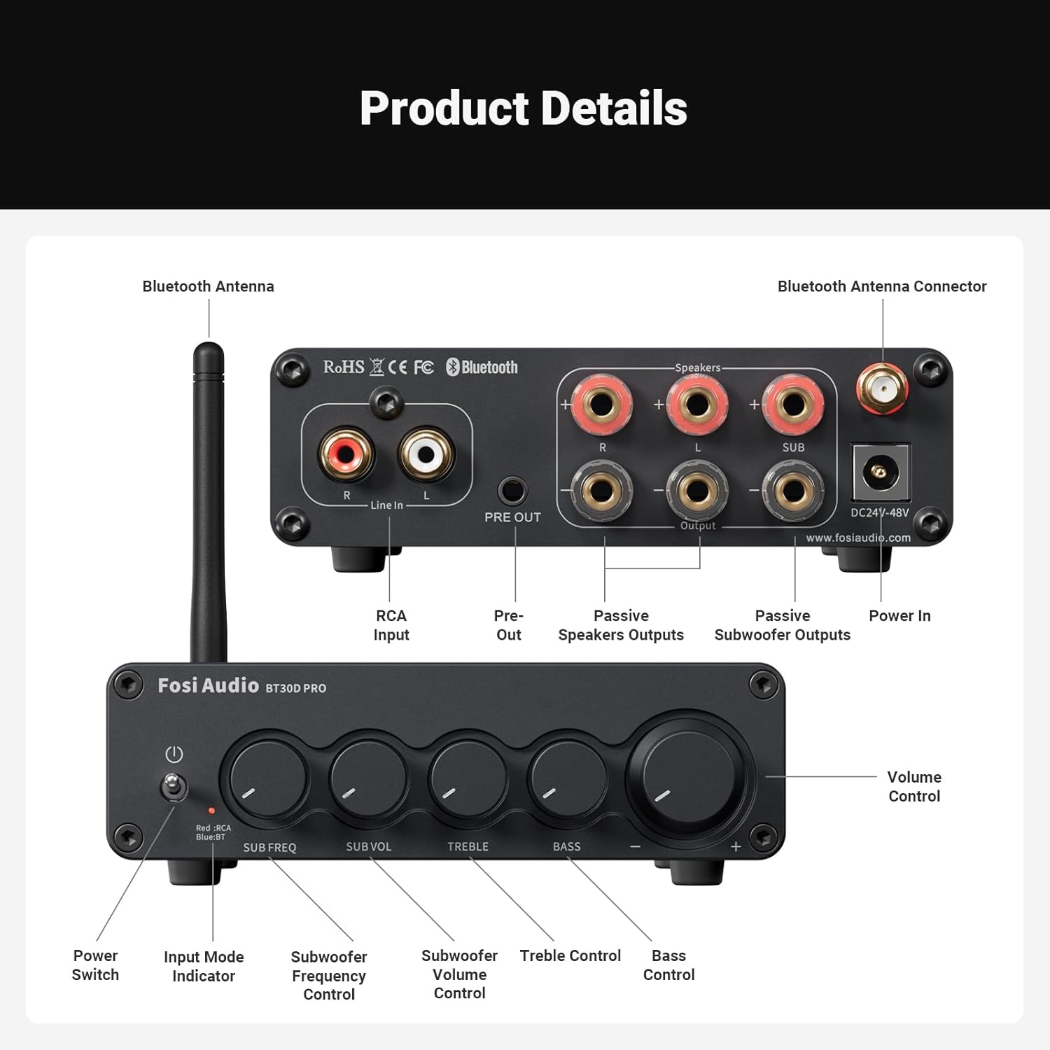 Fosi Audio Amplifier Bluetooth 5.0 HiFi 2.1 Channel 165x2+350W TPA3255 - BT30D PRO-MAX Gambar produk Fosi Audio Amplifier Bluetooth 5.0 HiFi 2.1 Channel 165x2+350W TPA3255 - BT30D PRO-MAX - 7