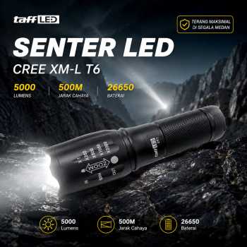 TaffLED Senter LED CREE XM-L T6 5000 Lumens Zoom 5 Mode Baterai 26650 - E97