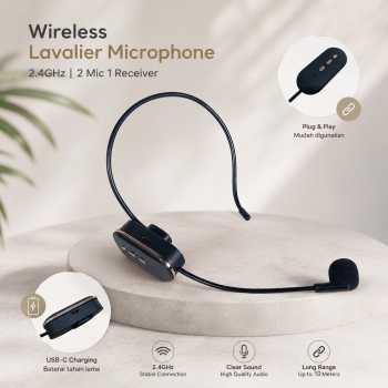 CLOVEY Wireless Lavalier Lapel Microphone 6.35mm Adapter 2.4GHz 2 Mic - SI09