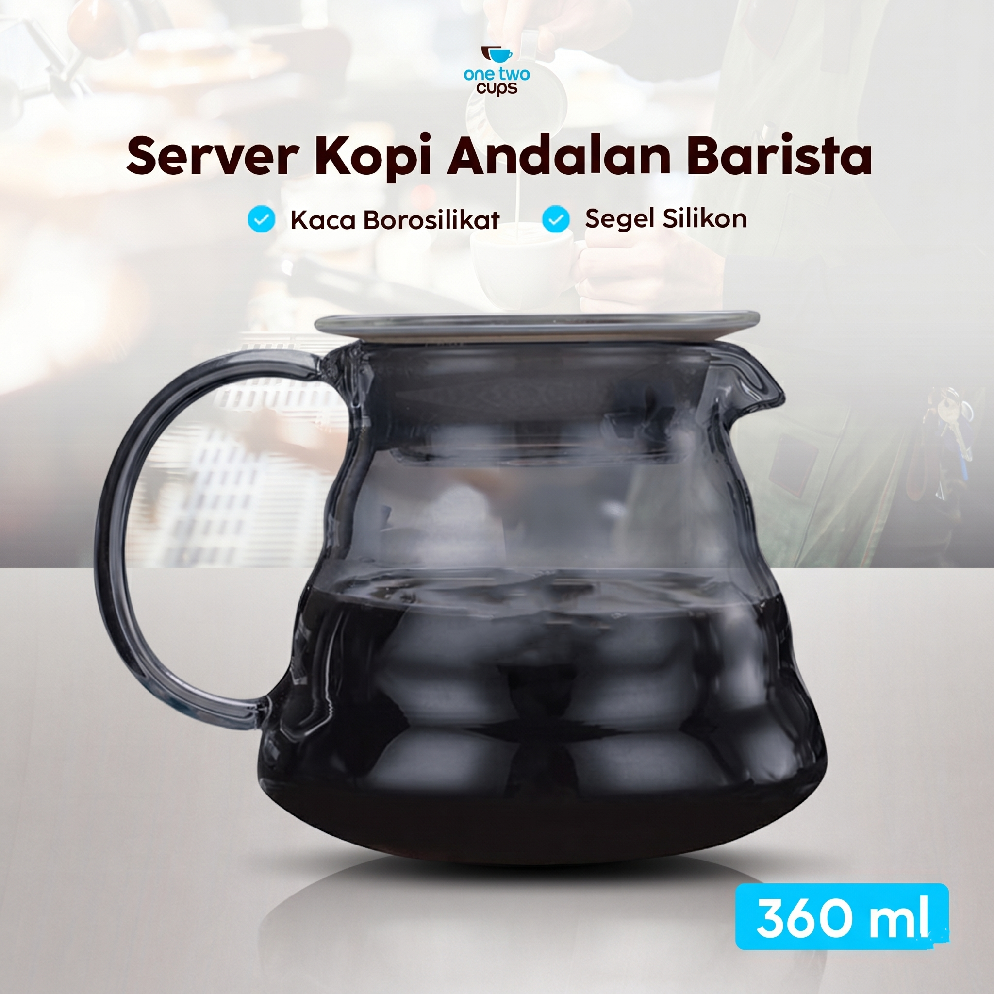 One Two Cups Coffee Server V60 Drip Pour Over Borosilicate Glass 360ml - SE101 Gambar produk One Two Cups Coffee Server V60 Drip Pour Over Borosilicate Glass 360ml - SE101 - Utama