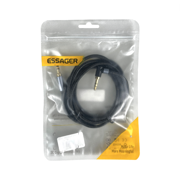 ESSAGER Kabel AUX 3.5mm Audio Jack HiFi Elbow Adaptor 1.5M - EYP35-WTA01 Gambar produk ESSAGER Kabel AUX 3.5mm Audio Jack HiFi Elbow Adaptor 1.5M - EYP35-WTA01 - Kemasan