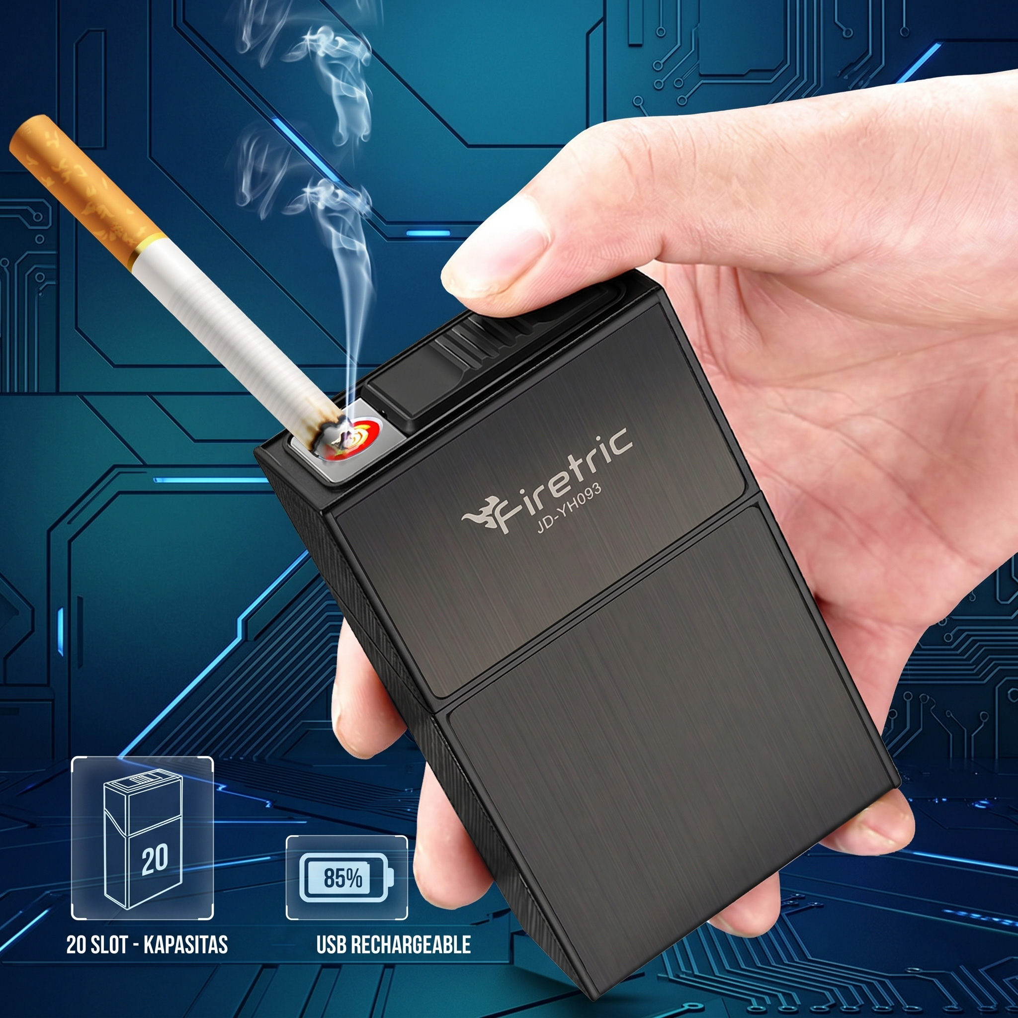 Firetric FOCUS Kotak Rokok 20 Slot dengan Korek Elektrik Plasma - JD-YH093 Gambar produk Firetric FOCUS Kotak Rokok 20 Slot dengan Korek Elektrik Plasma - JD-YH093 - Utama