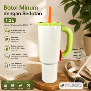 One Two Cups Botol Minum Tumbler Air Panas Dingin Handle Straw 1.2L - YS-1200