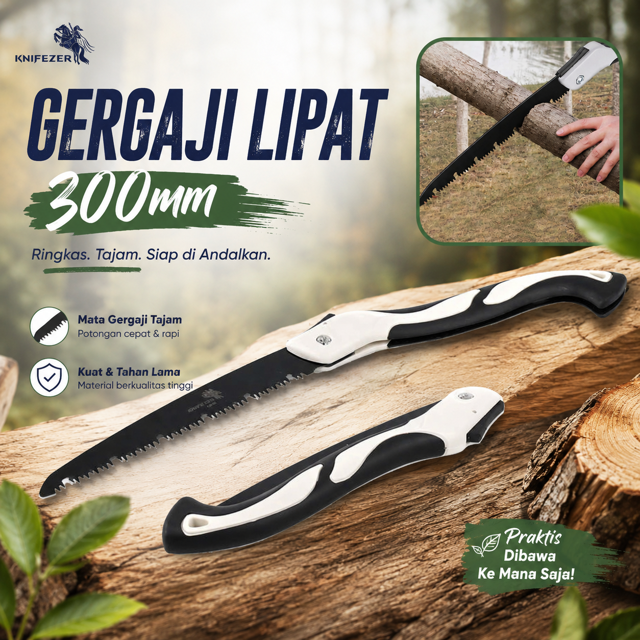 KNIFEZER Gergaji Lipat Portabel Folding Wood Hand Saw 300mm - LA146 Gambar produk KNIFEZER Gergaji Lipat Portabel Folding Wood Hand Saw 300mm - LA146 - Utama