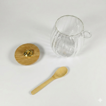 Gambar produk ECHOU Toples Kaca Borosilikat Vintage Wooden with Spoon Storage Jar 700ml - ECH-145 - 7
