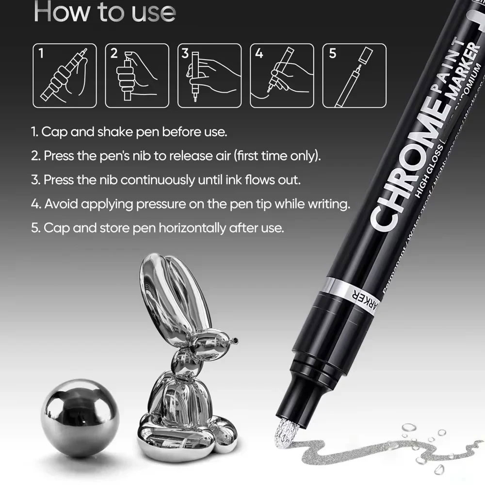 PeaMirmy Spidol Permanen Maker Metalic Chrome Silver 2mm 1 PCS - 7432Q Gambar produk PeaMirmy Spidol Permanen Maker Metalic Chrome Silver 2mm 1 PCS - 7432Q - 4
