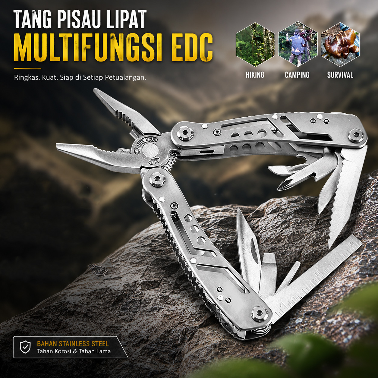 JEP Tang Pisau Lipat Multifungsi EDC Survival Tool Stainless Steel - MPA22S Gambar produk JEP Tang Pisau Lipat Multifungsi EDC Survival Tool Stainless Steel - MPA22S - Utama