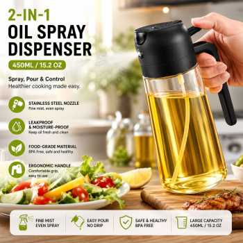 WOOBRICE Botol Minyak Serbaguna 2in1 Spray Oil Dispenser 450ml - CY181