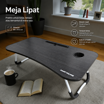 TaffHOME Meja Lipat Belajar Kerja Foldable 80x39.5cm with Cup Slot - DCV40