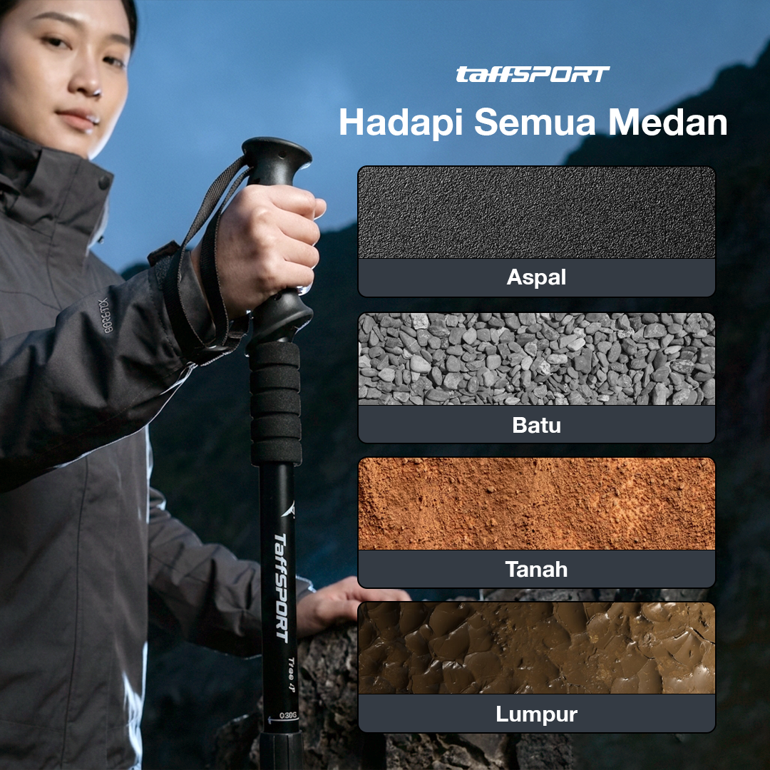 TaffSPORT Tongkat Hiking Telescopic Trekking Pole Aluminium 110cm - E4103 Gambar produk TaffSPORT Tongkat Hiking Telescopic Trekking Pole Aluminium 110cm - E4103 - 5