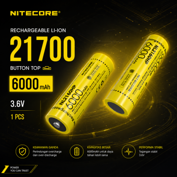 NITECORE Baterai Isi Ulang 21700 Li-Ion Button Top 6000 mAh 3.6V 1 PCS - NL2160HP