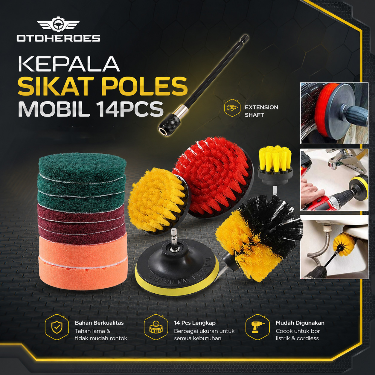OTOHEROES Kepala Sikat Poles Mobil Pembersih Car Polisher Kit 14PCS - UT760 Gambar produk OTOHEROES Kepala Sikat Poles Mobil Pembersih Car Polisher Kit 14PCS - UT760 - Utama