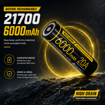 NITECORE Baterai Rechargeable 21700 3.6V 20A 6000mAh 1 PCS - NL2160HPi