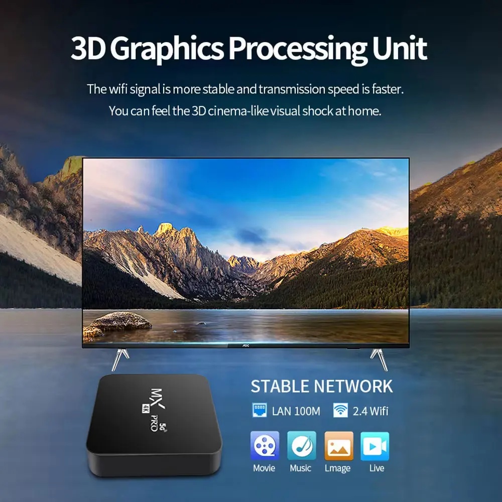 MX-PRO Set Top Box Android TV 4K 5G Dual WiFi Quad Core 1GB 8GB - X90 Gambar produk MX-PRO Set Top Box Android TV 4K 5G Dual WiFi Quad Core 1GB 8GB - X90 - 2