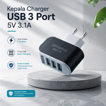 Gambar produk Adaptor Travel Kepala Charger USB 3 Port USB A 5V 3.1A - EKA