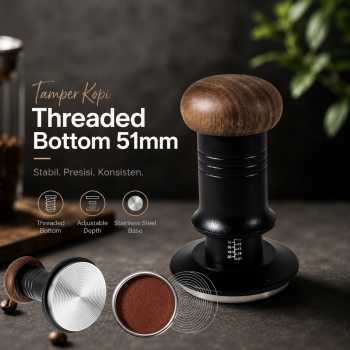 One Two Cups Tamper Kopi Barista Stainless Steel Threaded Bottom 51mm - JN - 25