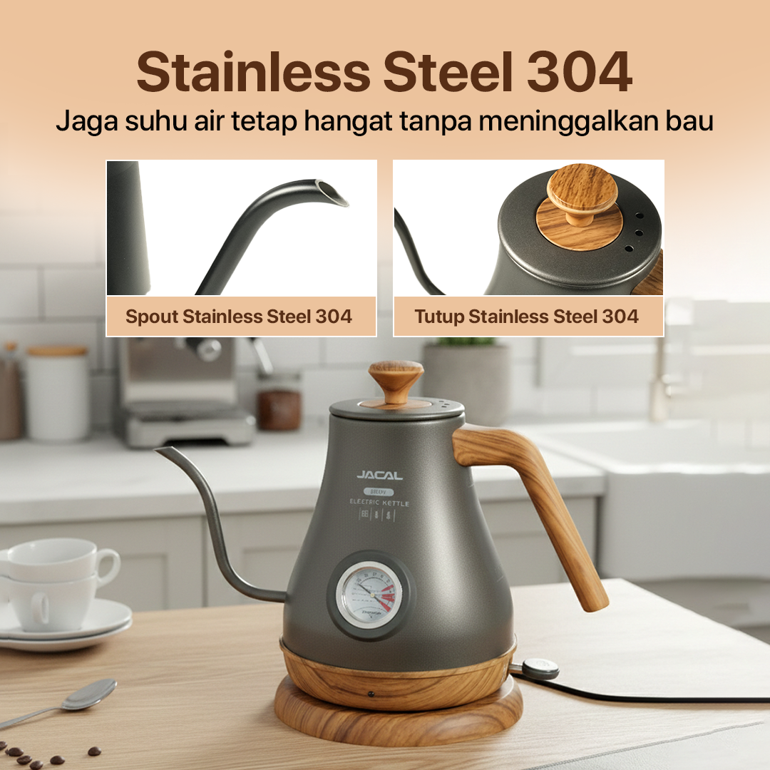 JACAL Teko Listrik Kopi Pemanas Air Leher Angsa Pour Over 800W 1L - GL-205 Gambar produk JACAL Teko Listrik Kopi Pemanas Air Leher Angsa Pour Over 800W 1L - GL-205 - 1
