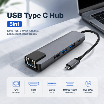EDUP USB Type C Hub 5in1 LAN HDTV Pass Through Charging - YC-206