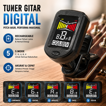 ACOUWAY Tuner Gitar Digital LCD Chromatic Bass Ukulele Rechargeable - ACT-05