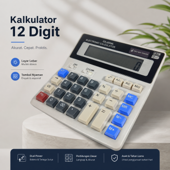 DEXIN Kalkulator 12 Digit Large LCD Display Two Way Power Solar - DS-200ML