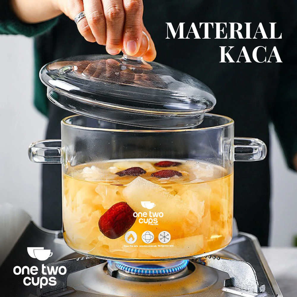 One Two Cups Panci Kaca Tahan Panas Api Borosilikat Glass Cooking Pot 16cm - YWJ-1265 Gambar produk One Two Cups Panci Kaca Tahan Panas Api Borosilikat Glass Cooking Pot 16cm - YWJ-1265 - 3