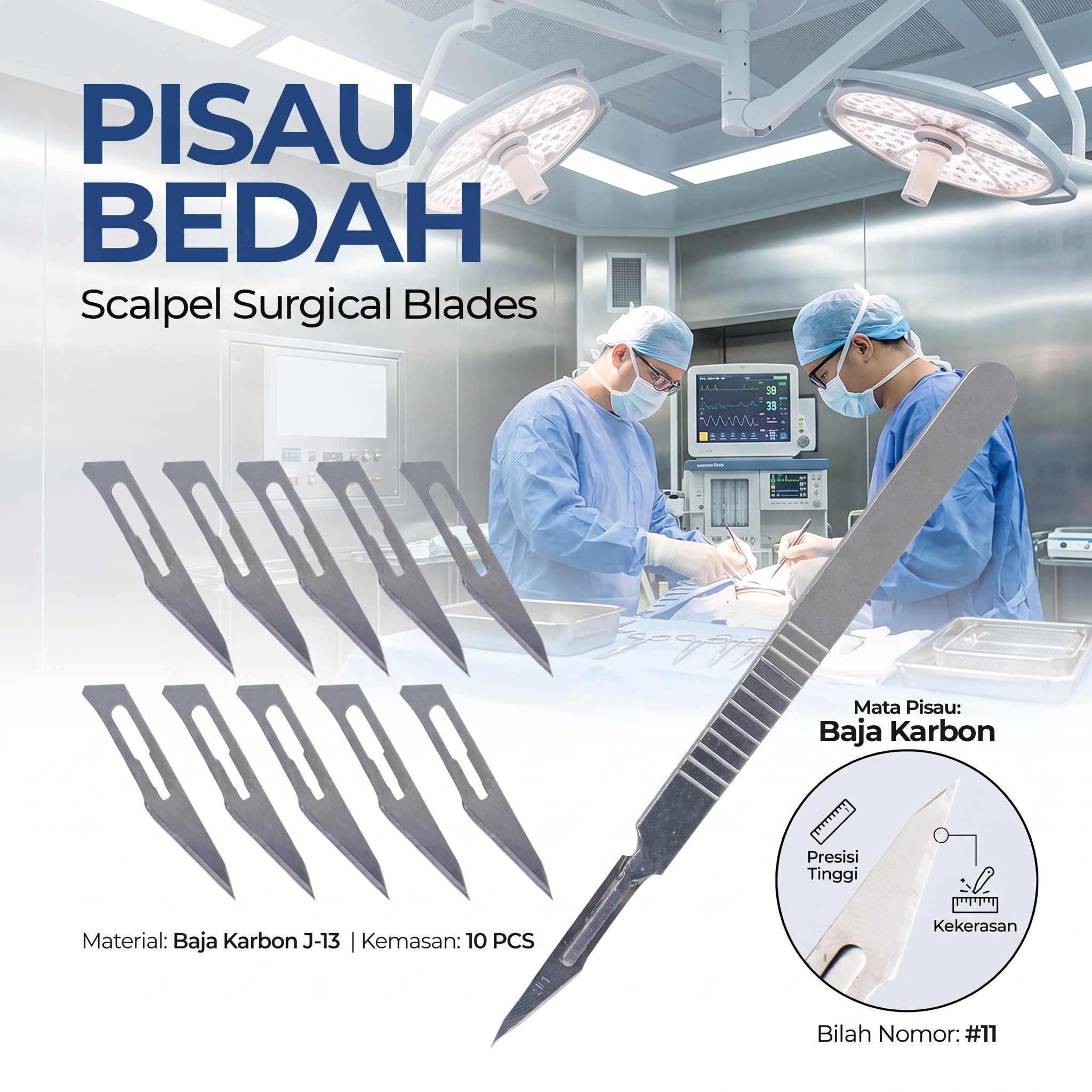Jun Bei Dao Pian Pisau Bedah Scalpel Surgical Blades 10 PCS Number 11 - YY0174 Gambar produk Jun Bei Dao Pian Pisau Bedah Scalpel Surgical Blades 10 PCS Number 11 - YY0174 - Utama